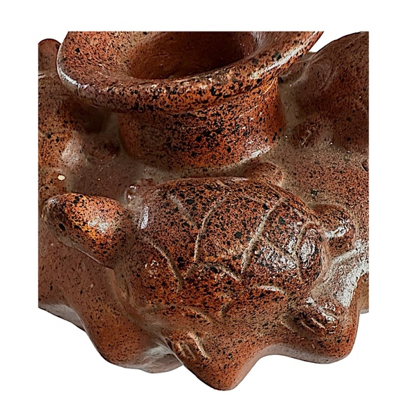 RARE Vintage Red Clay Four Perpetual Turtle Figures Pot Vase 6”x7” - Picture 2 of 6